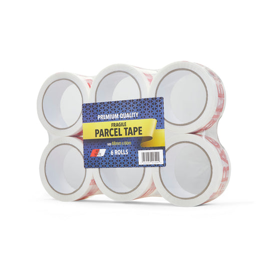 Fragile Packing Tape - 48mm x 66m - Pack of 6 Rolls